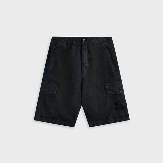 Stone Island Diagonal Linen Garment Dyed Ghost Piece Shorts -  Navy Blue