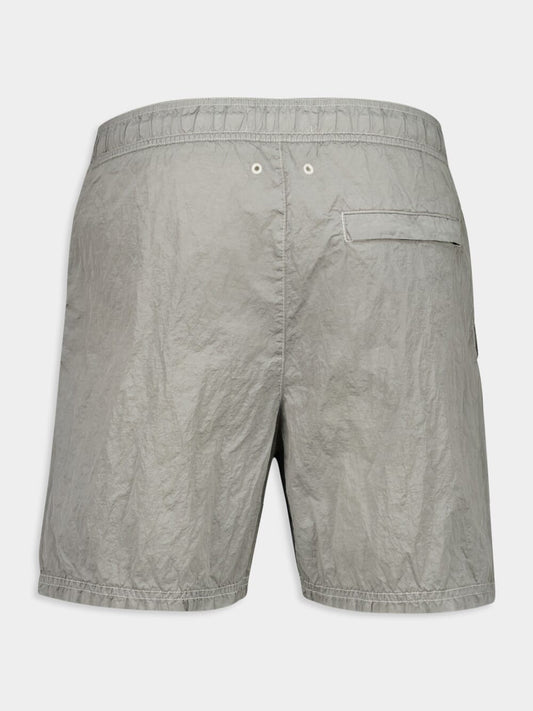 Pearl Grey Nylon Metal Swim Shorts