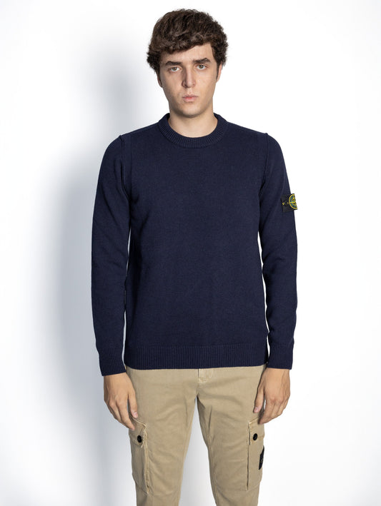 Rundhalsausschnitt-Pullover aus Lambswool in Blau